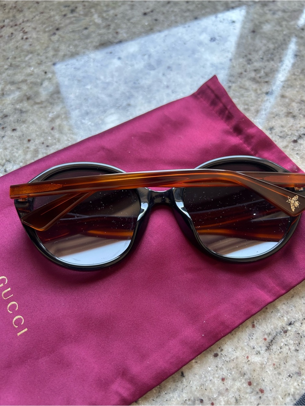 Gucci Round Tortoiseshell Frame Sunglasses with Brown Gradient Lenses